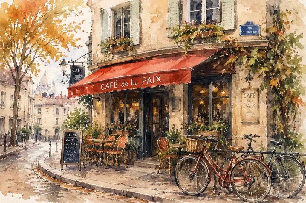 Watercolor cafe illustration